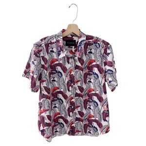Wildfang Short Sleeve Button Up Cotton Leaf Printed Top Summer